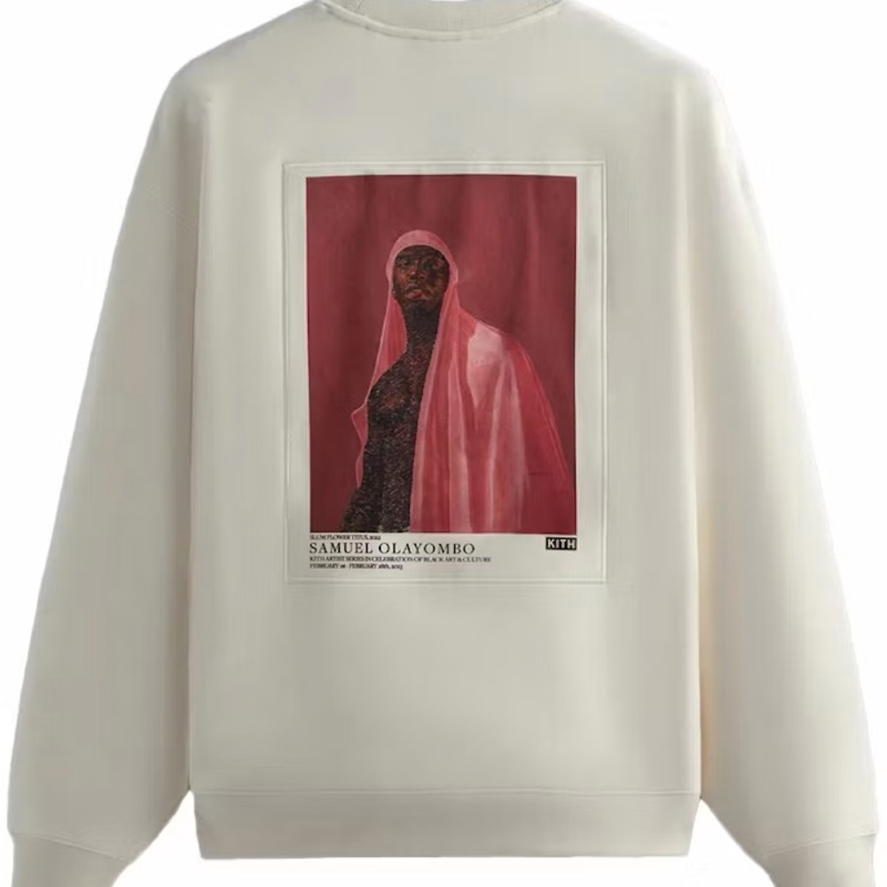 Kith Cream Crewneck Sweatshirt with Red Graphic Art Panel